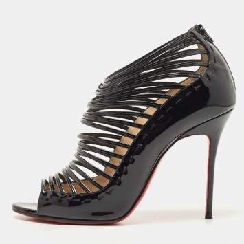 Pre Owned Christian Louboutin Black Patent Gortik Cage Ankle Boots Size 40