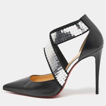Pre Owned Christian Louboutin Black Leather Jeres Cross Strap Pumps Size 37
