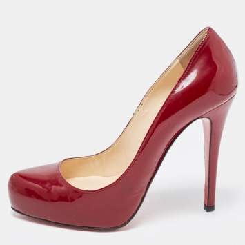 Pre Owned Christian Louboutin Burgundy Patent Leather Rolando Platform Pumps Size 38.5