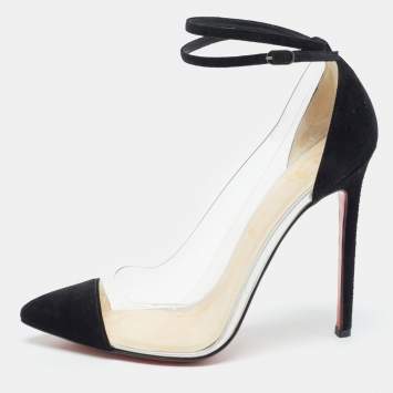 Pre Owned Christian Louboutin Black Suede and PVC Bis Un Bout Pumps Size 39