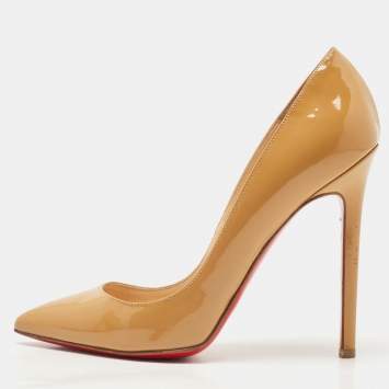 Pre Owned Christian Louboutin Beige Patent So Kate Pumps Size 35