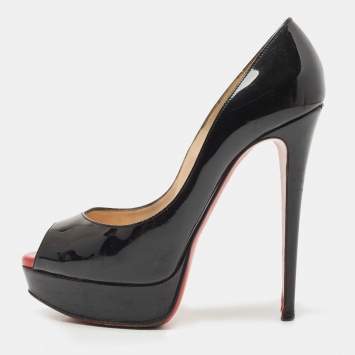 Pre Owned Christian Louboutin Black Patent Leather Lady Peep Pumps Size 38