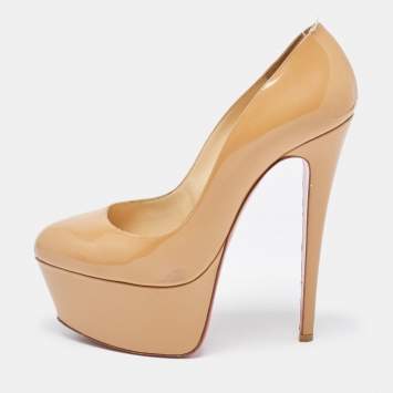 Pre Owned Christian Louboutin Beige Patent Leather Victoria Pumps Size 40