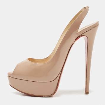 Pre Owned Christian Louboutin Beige Leather Lady Peep Slingback Pumps Size 36