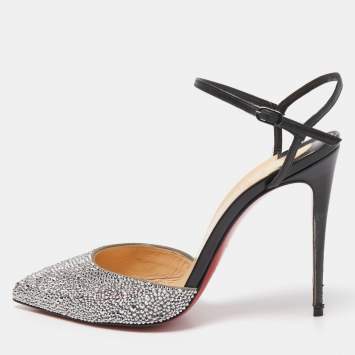 Pre Owned Christian Louboutin Grey/Black Suede and Leather Rivierina Strass Pumps Size 39