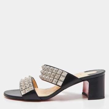 Pre Owned Christian Louboutin Black Leather Myriadiam Slide Sandals Size 40
