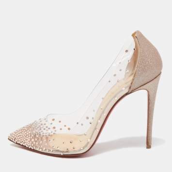 Pre Owned Christian Louboutin Gold/Transparent  PVC and Glitter Degrastrass  Pumps Size 36.5