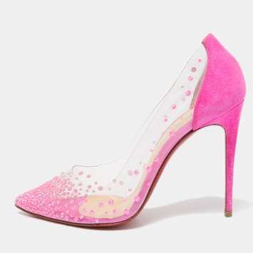 Pre Owned Christian Louboutin Pink Suede and PVC Degrastrass Pumps Size 36.5