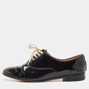 Pre Owned Christian Louboutin Black Patent Leather Fred Oxfords Size 37.5