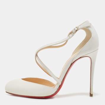 Pre Owned Christian Louboutin White Leather Cross Blake Pumps Size 35