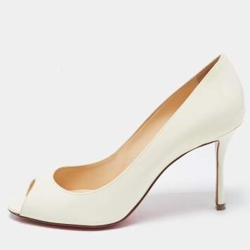 Pre Owned Christian Louboutin Cream Patent Flo Pumps Size 38.5