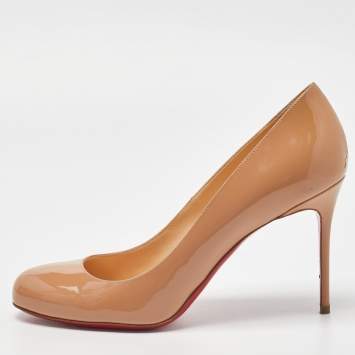 Pre Owned Christian Louboutin Beige Patent Leather Fifi Pumps Size 39