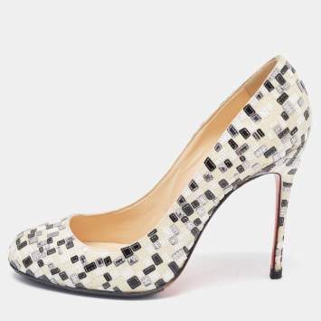 Pre Owned Christian Louboutin Cream Leather Embellished Fifi  Pumps Size 40