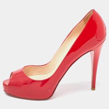 Pre Owned Christian Louboutin Red Patent Lady Peep Pumps Size 40