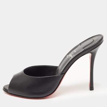 Pre Owned Christian Louboutin Black Leather Me Dolly Slides Size 37