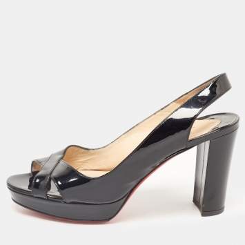 Pre Owned Christian Louboutin Black Patent Crisscross Slingback Sandals Size 38