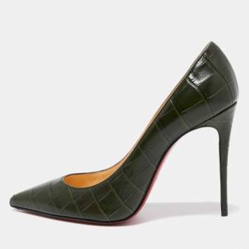 Pre Owned Christian Louboutin Green Alligator Leather Kate Pumps Size 36.5