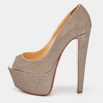 Pre Owned Christian Louboutin Gold Lurex Fabric Altareva Peep Toe Pumps Size 37