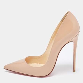 Pre Owned Christian Louboutin Beige Patent Leather So Kate Pumps Size 36.5