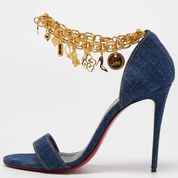 Pre Owned Christian Louboutin Navy Blue Denim Gourmi Sandals Size 38