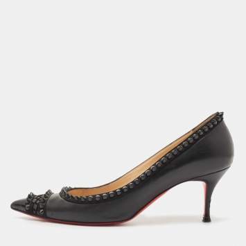 Pre Owned Christian Louboutin Black Leather and Suede Malabar Hill Spiked Pumps Size 41