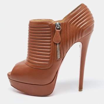 Pre Owned Christian Louboutin Brown Leather Futura Ankle Boots Size 38