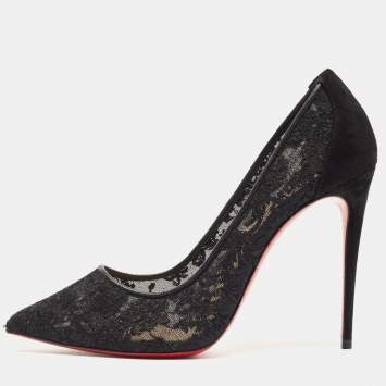 Pre Owned Christian Louboutin Black Mesh and Suede Follies Pumps Size 38.5