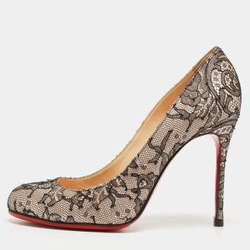 Pre Owned Christian Louboutin Black/Pink Lace and Satin Fifi Pumps Size 39