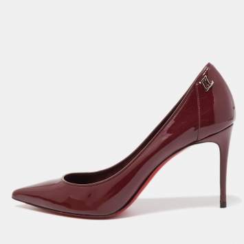 Pre Owned Christian Louboutin Burgundy Patent Leather Sporty Kate Pumps Size 37.5