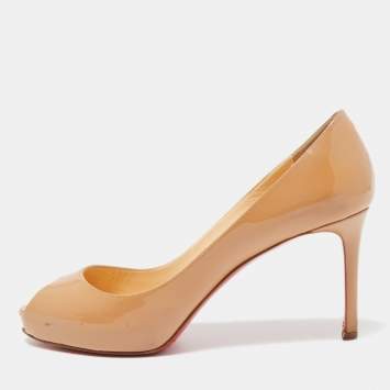 Pre Owned Christian Louboutin Beige Patent Leather Very Prive Pumps Size 37