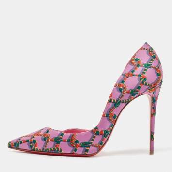 Pre Owned Christian Louboutin Purple Snake Print Satin Iriza Pumps Size 39
