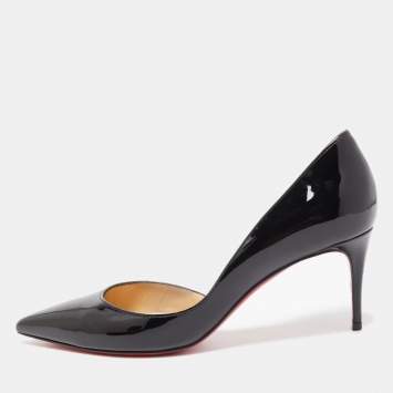 Pre Owned Christian Louboutin Black Patent Leather Iriza D'orsay Pointed Toe Pumps Size 37.5