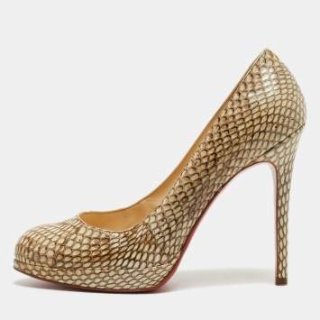 Pre Owned Christian Louboutin Beige Python Leather New Simple Round Toe Pumps Size 36.5