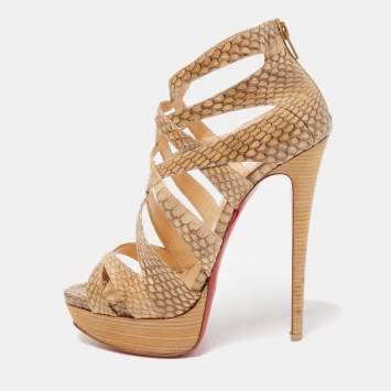 Pre Owned Christian Louboutin Brown Python Balota Sandals Size 39