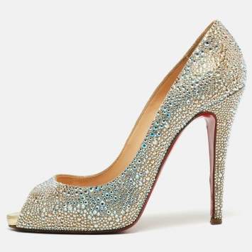Pre Owned Christian Louboutin Metallic Crystal Embellished Leather Very Riche Pumps Size 39