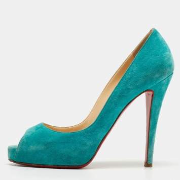Pre Owned Christian Louboutin Turquoise Suede Very Prive Pumps Size 38.5