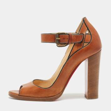 Pre Owned Christian Louboutin Brown Leather Ankle Strap Sandals Size 37