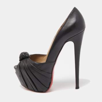 Pre Owned Christian Louboutin Black Knotted Leather Lady Gres Pumps Size 38