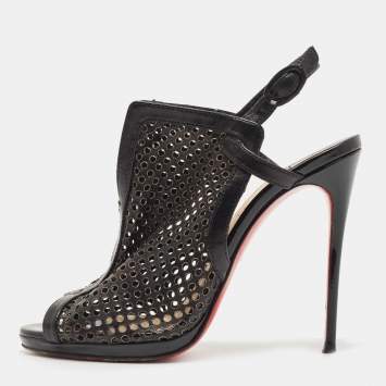 Pre Owned Christian Louboutin Black Laser Cut Leather Escriminette Sandals Size 37
