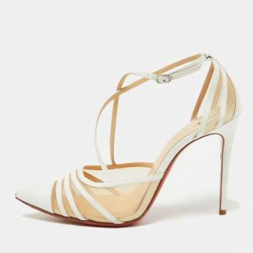 Pre Owned Christian Louboutin White Mesh and Leather Theodorella Pumps Size 35.5