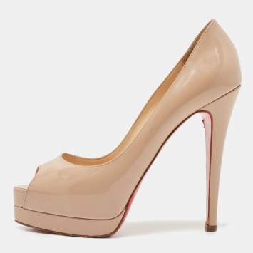Pre Owned Christian Louboutin Beige Patent Leather Altadama Pumps Size 37
