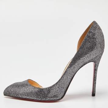 Pre Owned Christian Louboutin Silver Glitter Chiarana 100 Lady D'orsay Pumps Size 37