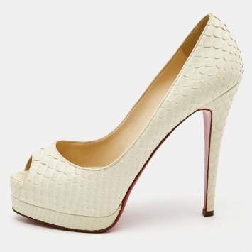 Pre Owned Christian Louboutin Cream Python Altadama Peep Toe Pumps Size 40