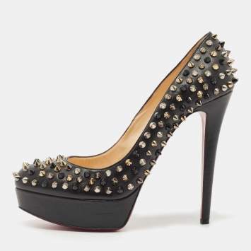 Pre Owned Christian Louboutin Black Leather Alti Spike Platform Pumps Size 40.5