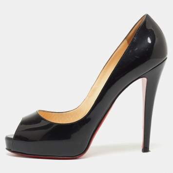 Pre Owned Christian Louboutin Black Patent Leather Very Prive Pumps Size 39.5