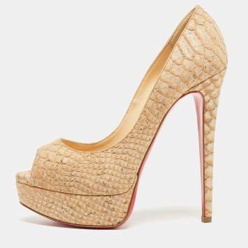 Pre Owned Christian Louboutin Two Tone Python Embossed Leather Lady Peep Pumps Size 36