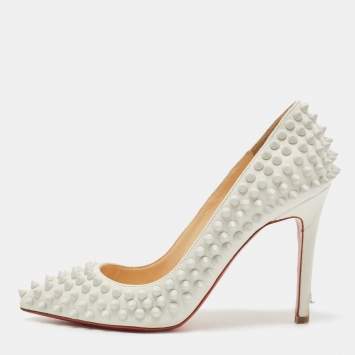 Pre Owned Christian Louboutin White Leather Pigalle Spikes Pumps Size 35.5