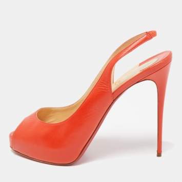 Pre Owned Christian Louboutin Orange Leather Private Number Pumps Size 40