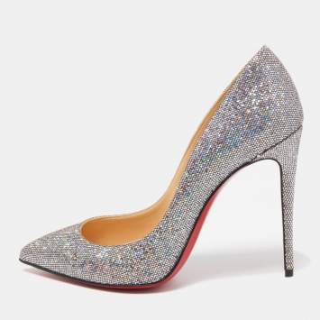 Pre Owned Christian Louboutin Silver Glitter Pigalle Follies Pumps Size 38