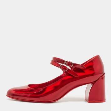 Pre Owned Christian Louboutin Red Patent Mary Jane Pumps Size 38